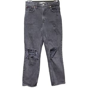 Abercrombie & Fitch 90s‎ Straight Ultra High Rise Distressed Black Denim 26 Punk
